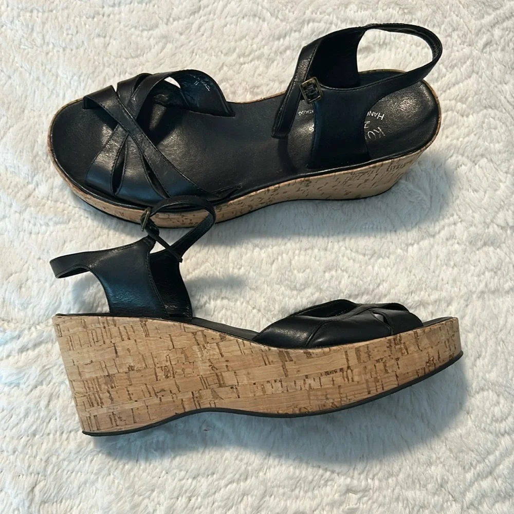 Kork-Ease Black Wedge Sandals Cork Platform Sz 11 Summer Vacation Comfy Vacation